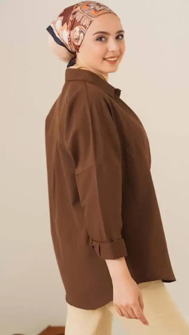 Bigdart 103901 Oversize Basic Tesettür Gömlek - Turuncu