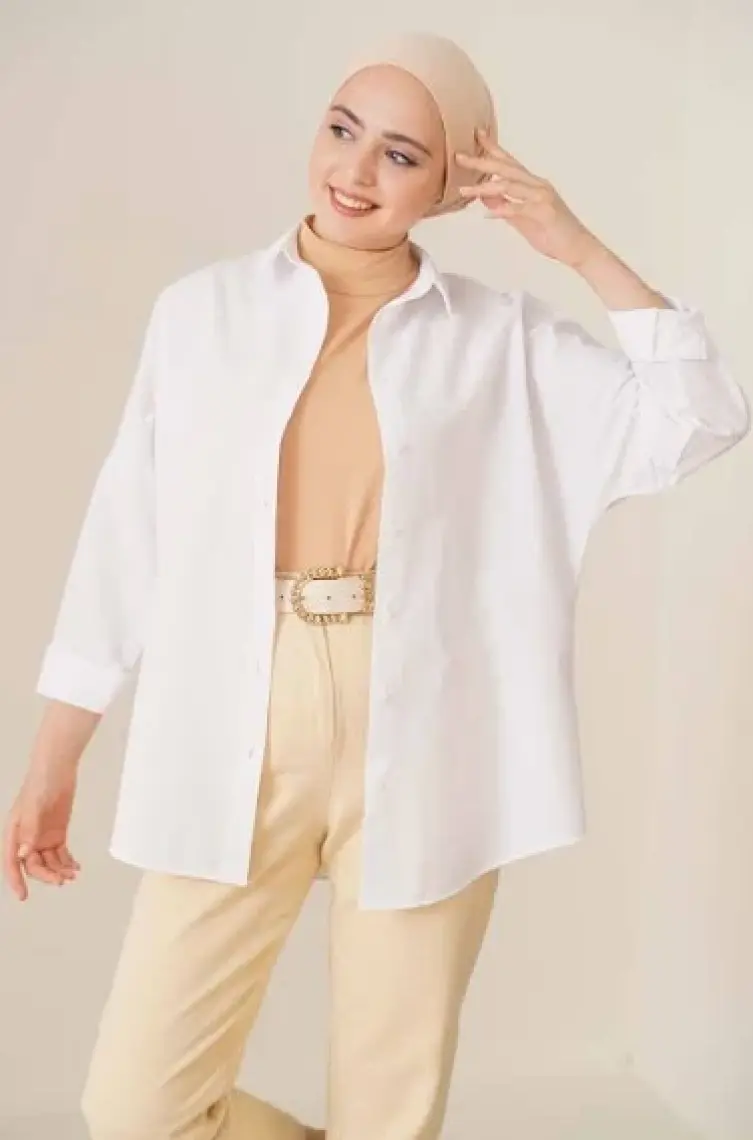 Bigdart 103901 Oversize Basic Tesettür Gömlek - Turuncu