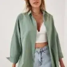 Hazelin Kadın Çağla Yeşili Oversize Uzun Basic Gömlek HZL22W-BD139001