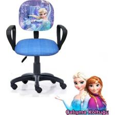 Depolife Karlar Ülkesi Elsa Frozen Desenli Çocuk Odası Ders Çalışma Koltuğu Tekerlekli Amortisörlü Kumaş