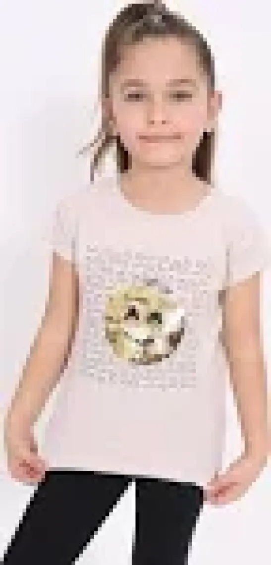 Toontoy Kız Çocuk Gülen Yüz Pullu Nakış T-shirt