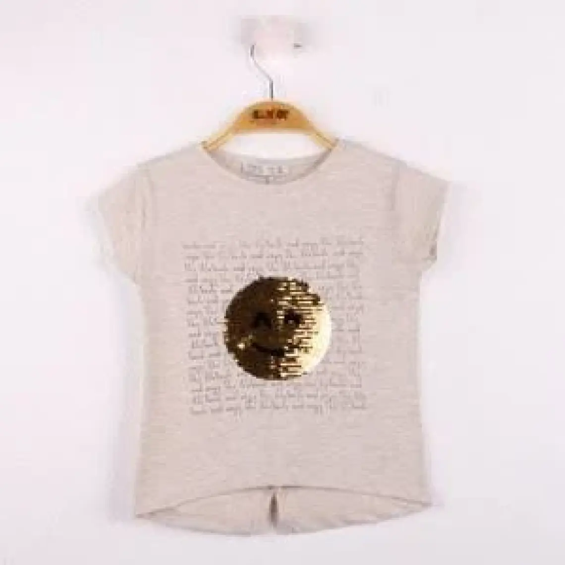 Toontoy Kız Çocuk Gülen Yüz Pullu Nakış T-shirt