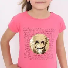 Toontoy Kız Çocuk Gülen Yüz Pullu Nakış T-shirt