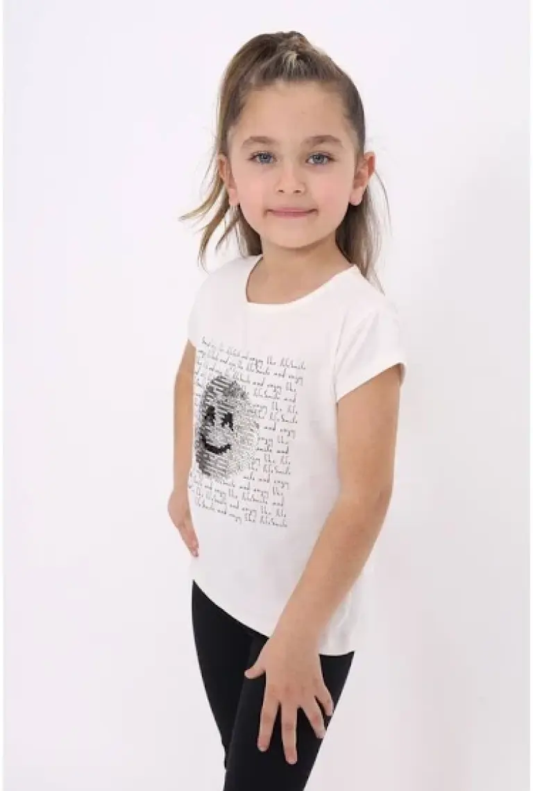 Toontoy Kız Çocuk Gülen Yüz Pullu Nakış T-shirt