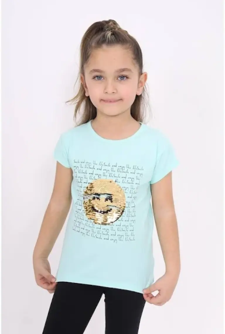 Toontoy Kız Çocuk Gülen Yüz Pullu Nakış T-shirt