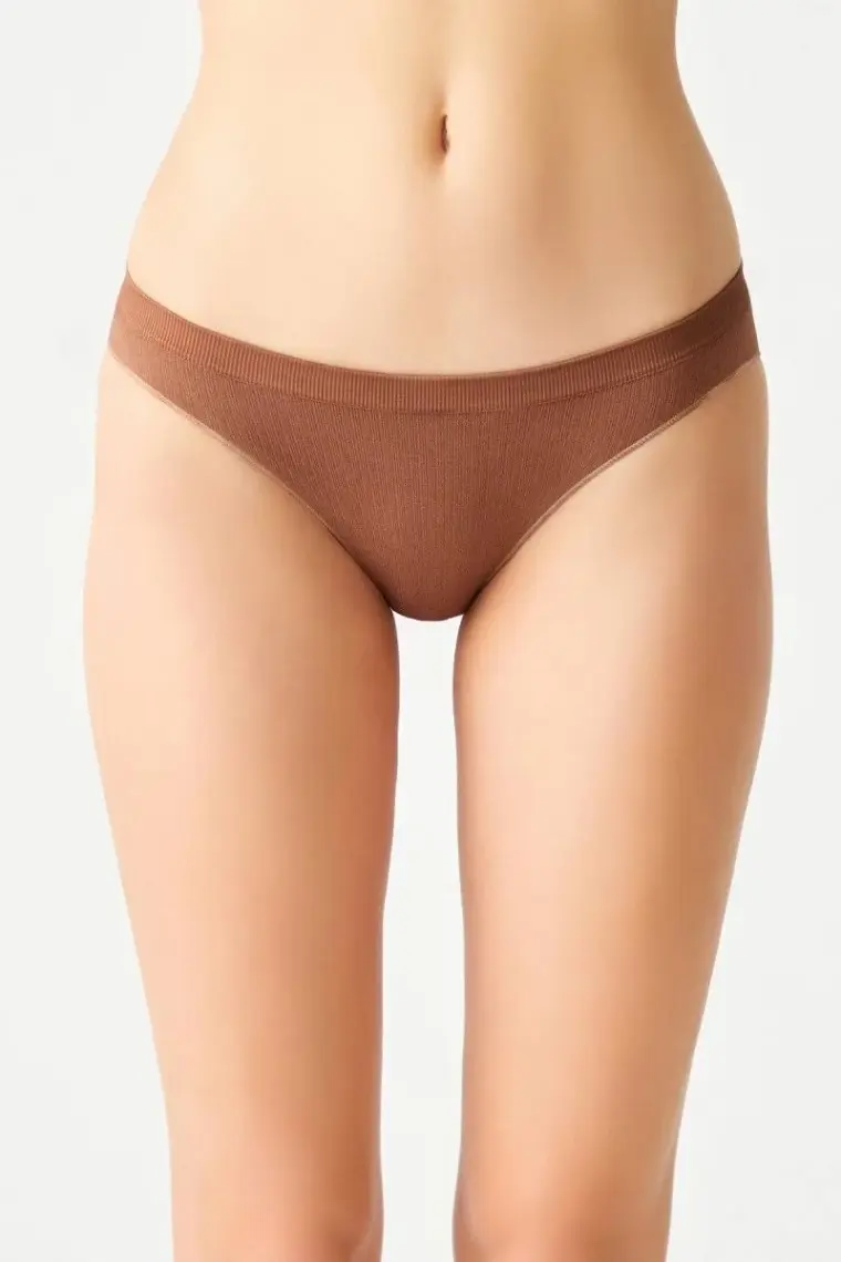 Los Ojos Bej Fitilli Seamless Klasik Külot Ribbed Classic