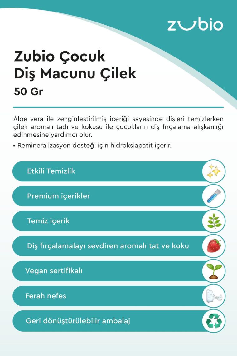 Florürsüz Çocuk Diş Macunu Çilek, 50 gr