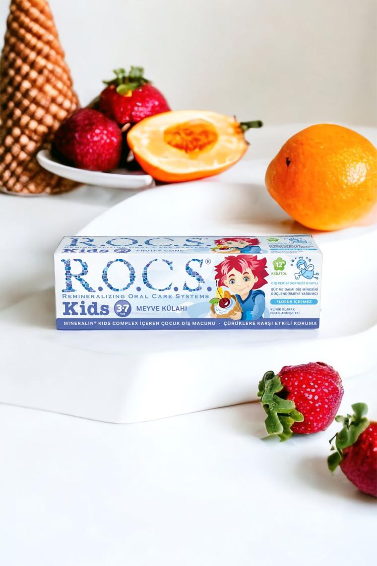 Rocs Kids 3-7 Yaş Meyveli Çocuk Diş Macunu Meyve Külahı 35ml.