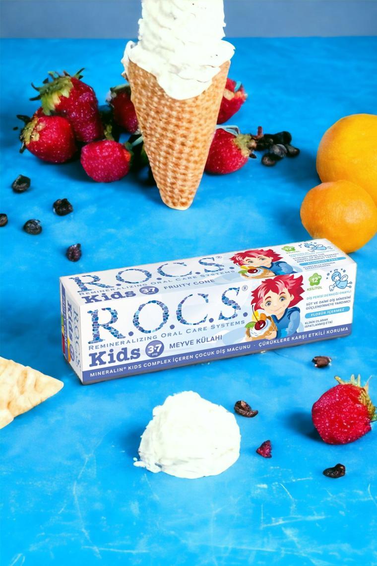 Rocs Kids 3-7 Yaş Meyveli Çocuk Diş Macunu Meyve Külahı 35ml.