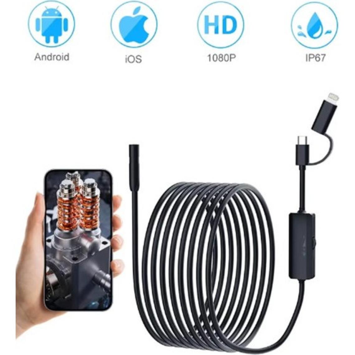 Vothoon 5 Metre Endoskop Yılan Video Kamera Ios ve Android Uyumlu Led'li 8 mm Sert Kablo 2mp
