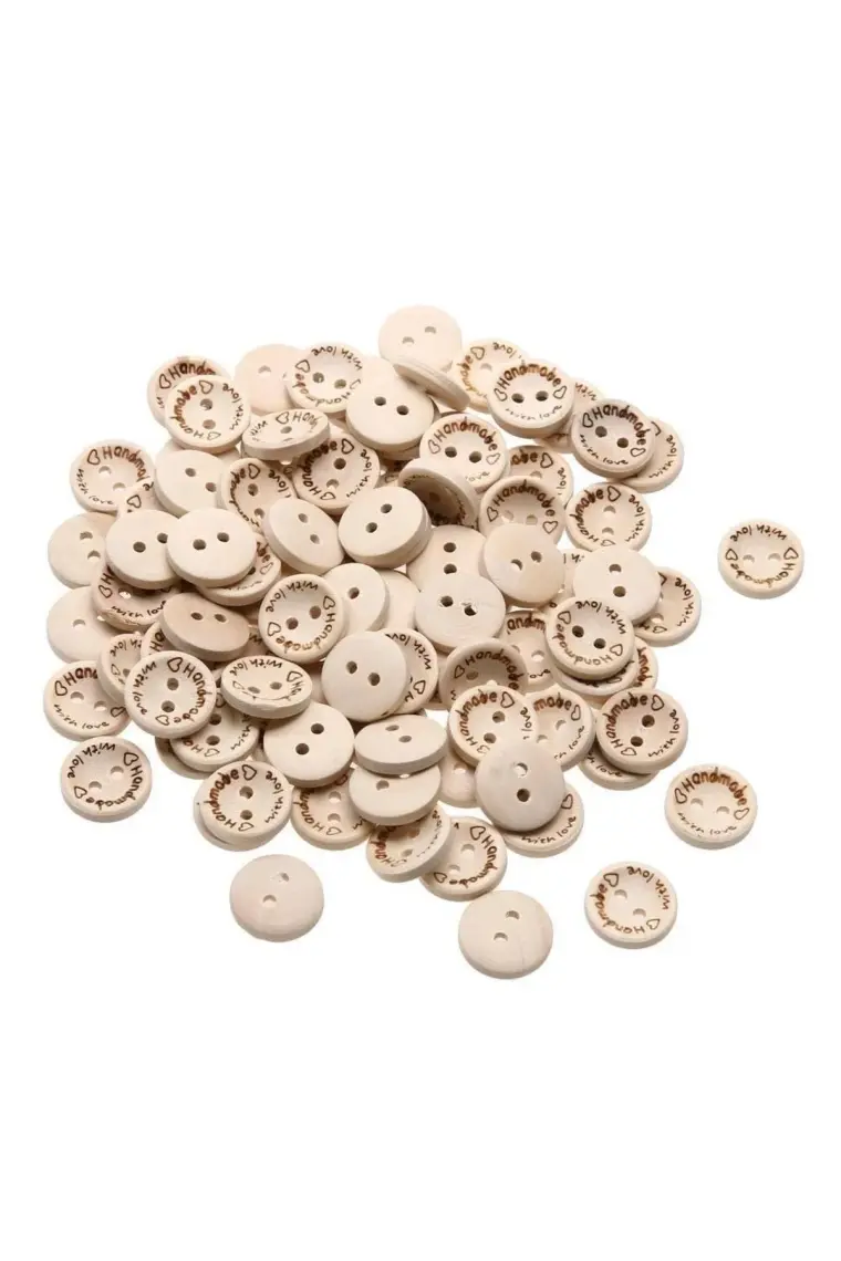 20 Adet Handmade Yazılı 20mm Yuvarlak Ahşap Düğme
