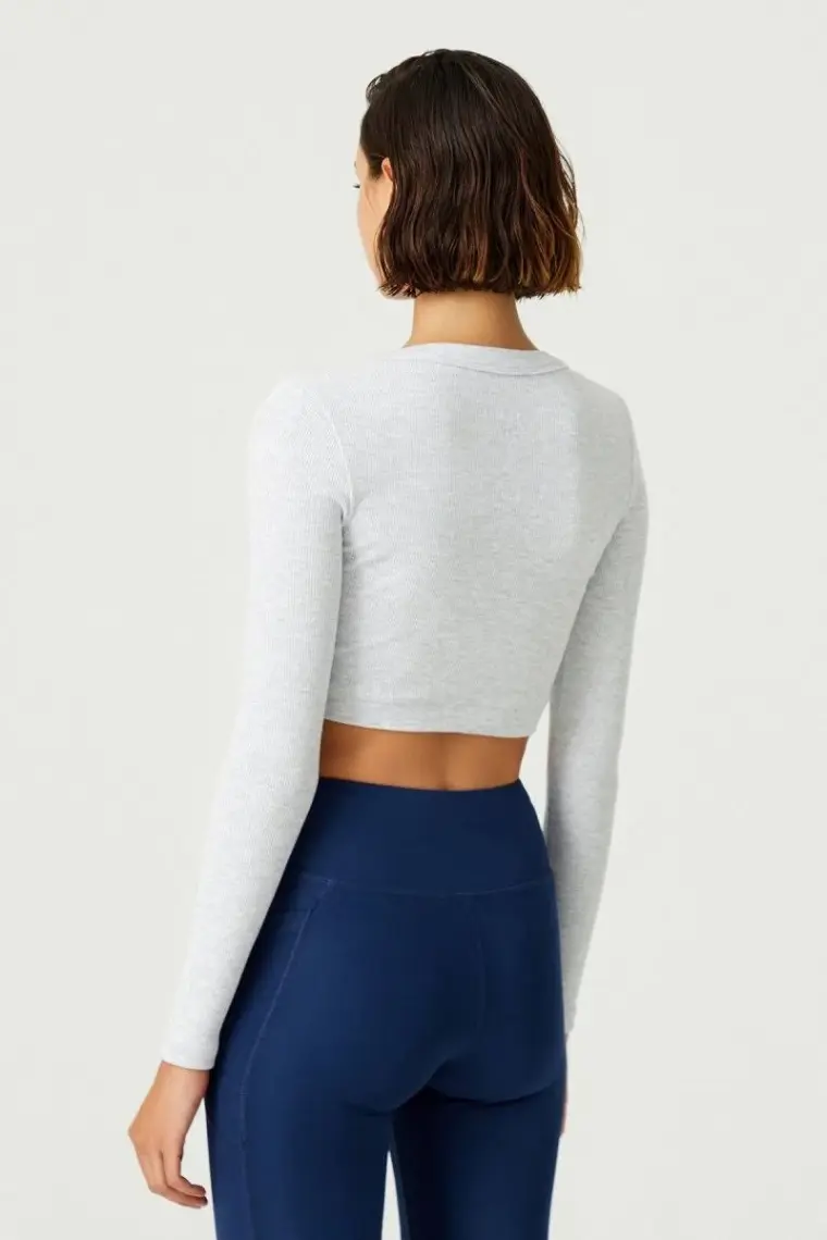 Los Ojos x Melodi Siyah Pamuklu Fitilli Crop Spor Bluz Long Sleeve