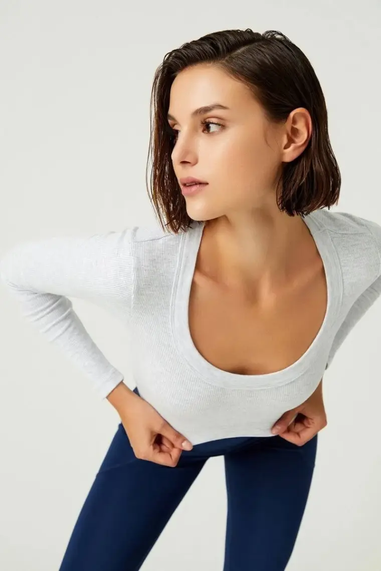 Los Ojos x Melodi Siyah Pamuklu Fitilli Crop Spor Bluz Long Sleeve