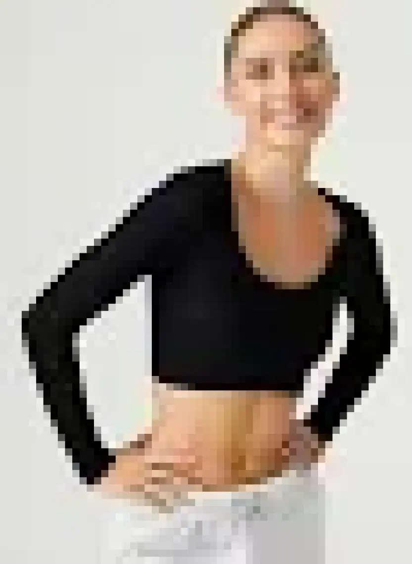Los Ojos x Melodi Siyah Pamuklu Fitilli Crop Spor Bluz Long Sleeve