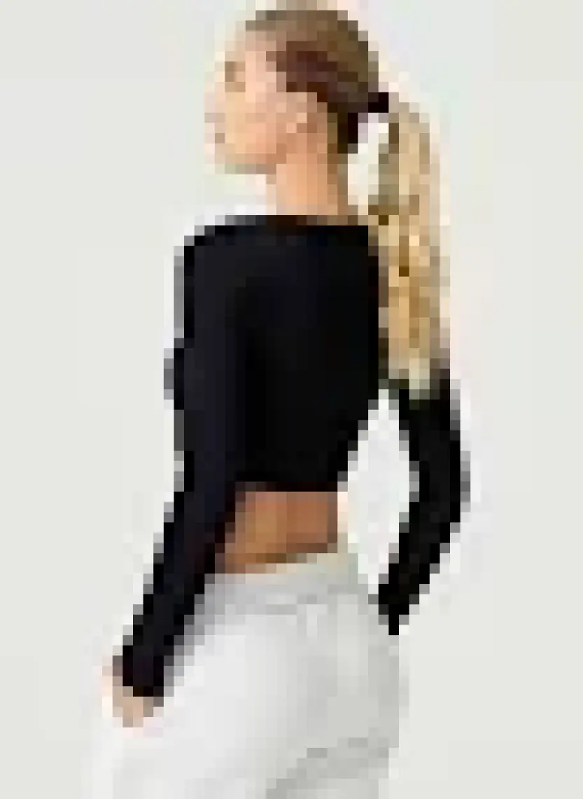 Los Ojos x Melodi Siyah Pamuklu Fitilli Crop Spor Bluz Long Sleeve
