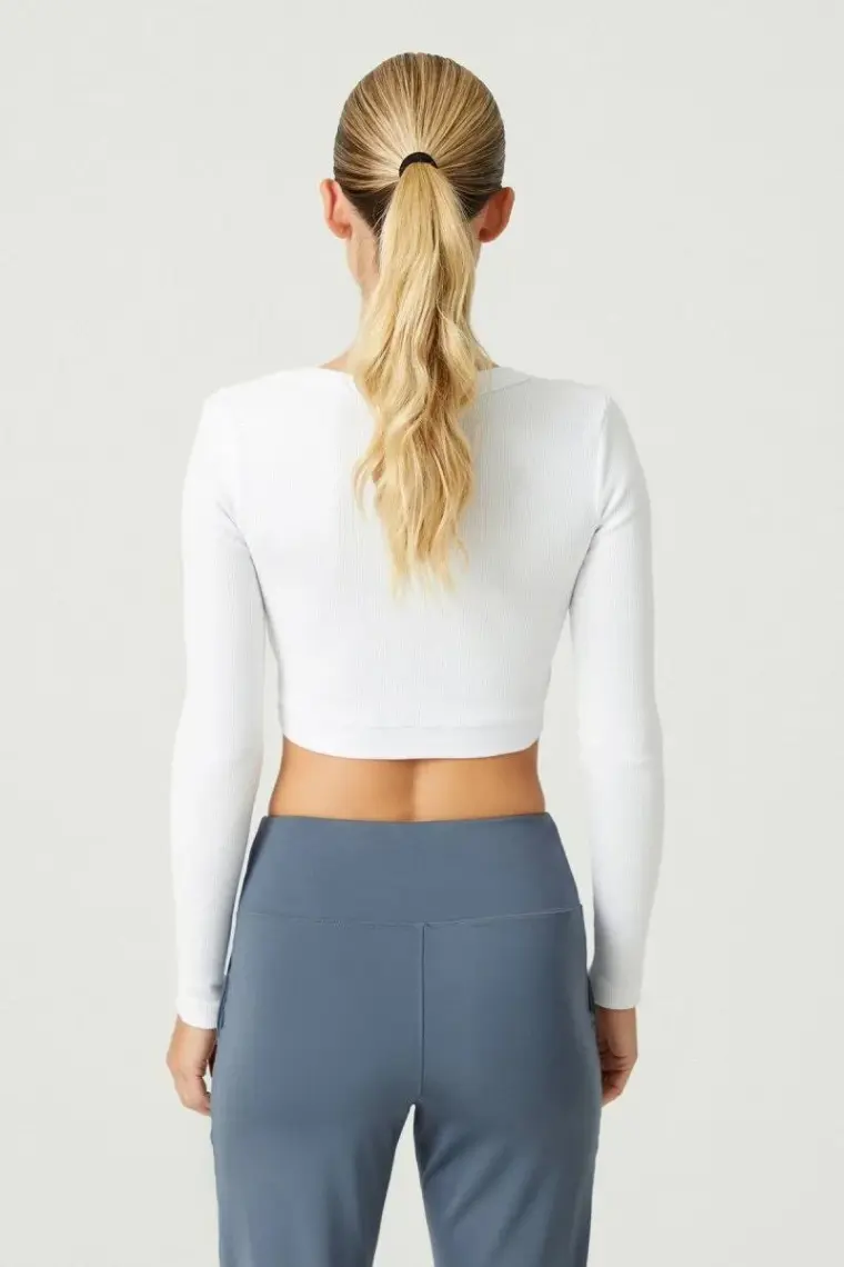 Los Ojos x Melodi Siyah Pamuklu Fitilli Crop Spor Bluz Long Sleeve