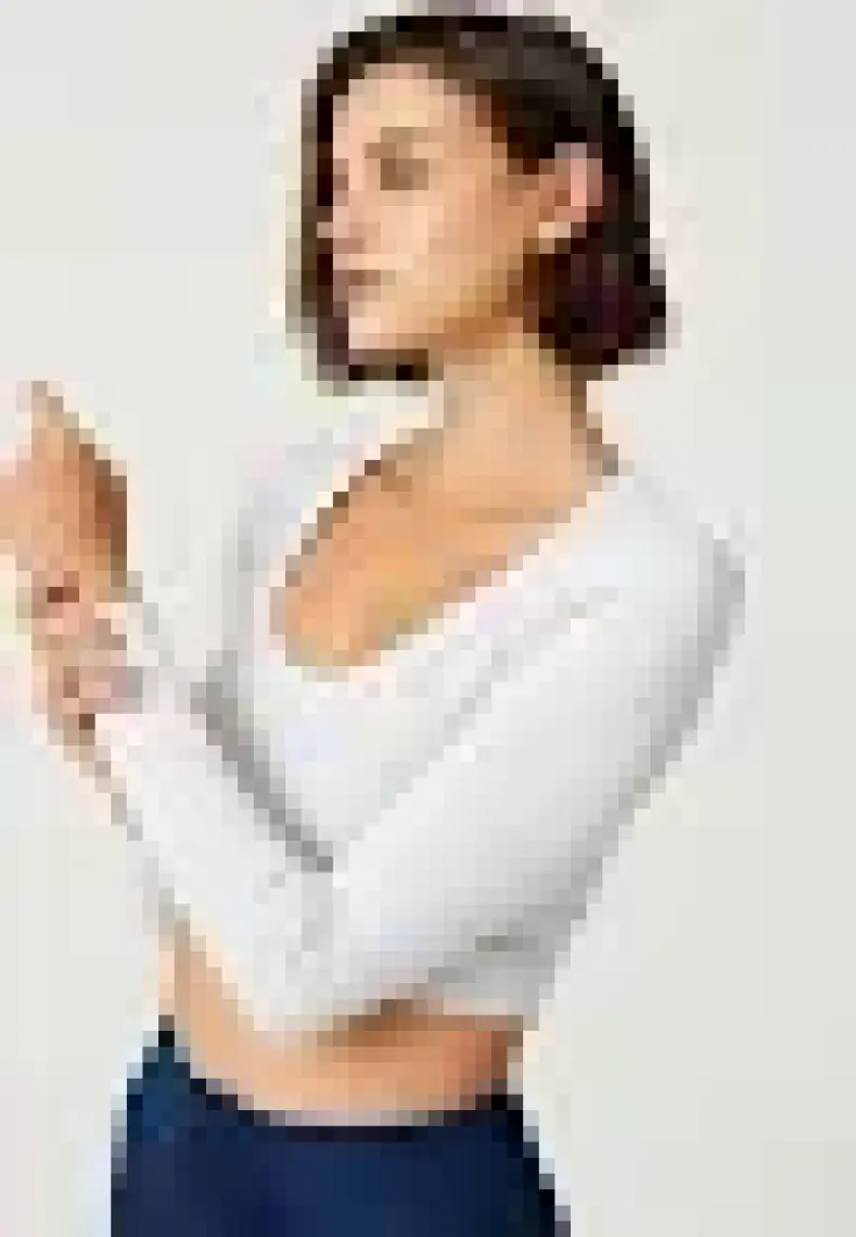 Los Ojos x Melodi Siyah Pamuklu Fitilli Crop Spor Bluz Long Sleeve