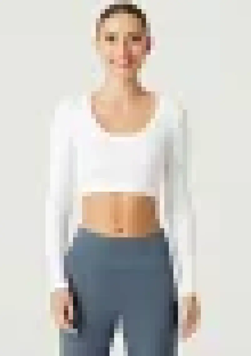 Los Ojos x Melodi Siyah Pamuklu Fitilli Crop Spor Bluz Long Sleeve