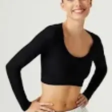 Los Ojos x Melodi Siyah Pamuklu Fitilli Crop Spor Bluz Long Sleeve