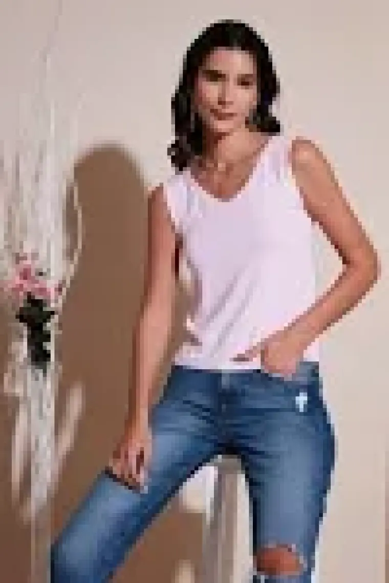 Lela V Yaka Kalın Askılı Kadın Bluz 5864384