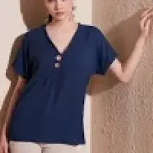 Lela Düğme Detaylı V Yaka Bluz Bayan Bluz 5865567