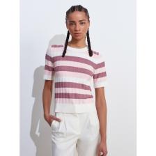 Dilvin 10734 Bisiklet Yaka Çizgili Yumuşak Dokulu Triko Bluz-Pembe