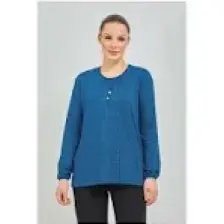 Fresh Moda Kadın Mavi Kolu Lastikli Puantiyeli Likralı Anne Penye Bluz