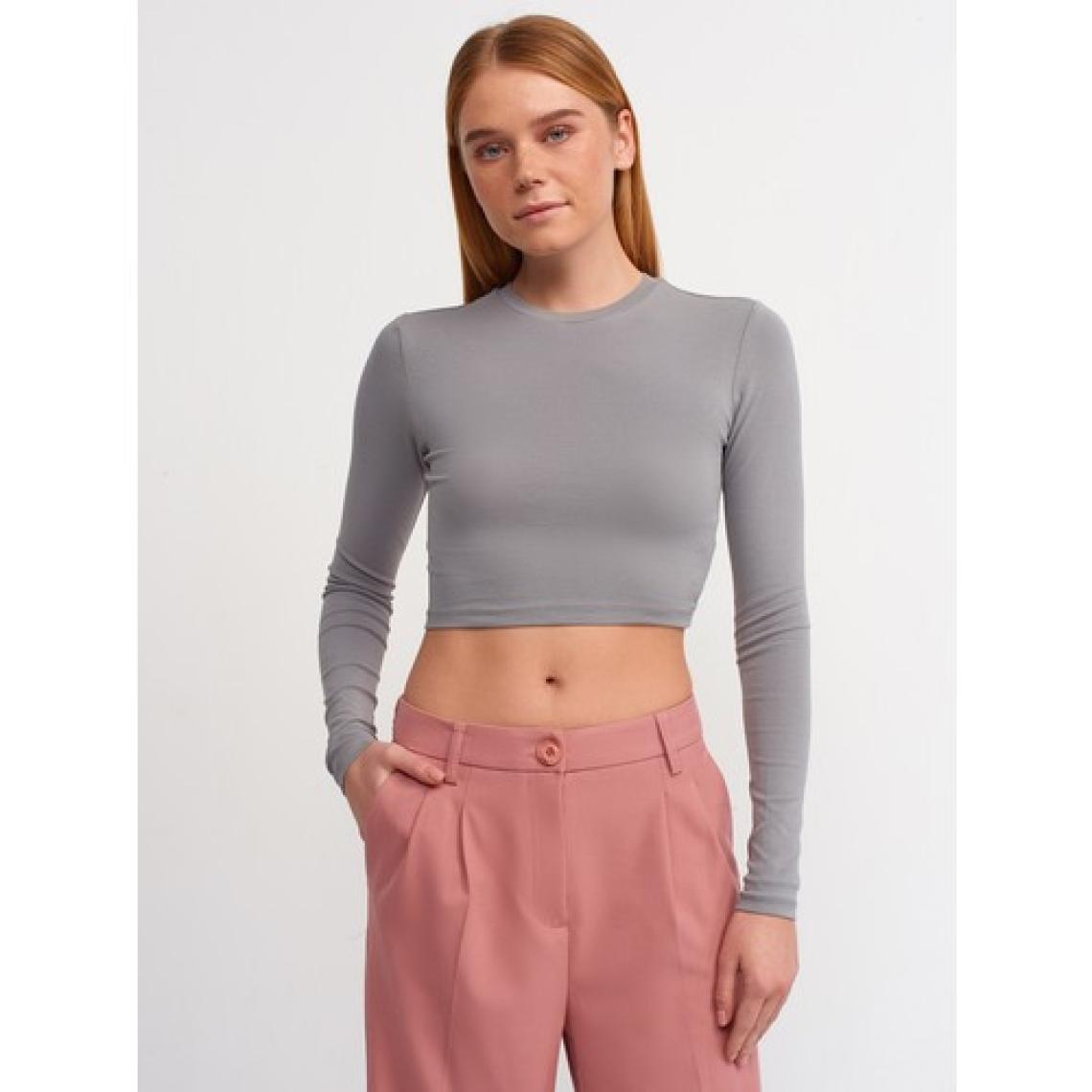 Dilvin 30349 Bisiklet Yaka Uzun Kollu Top-Gri