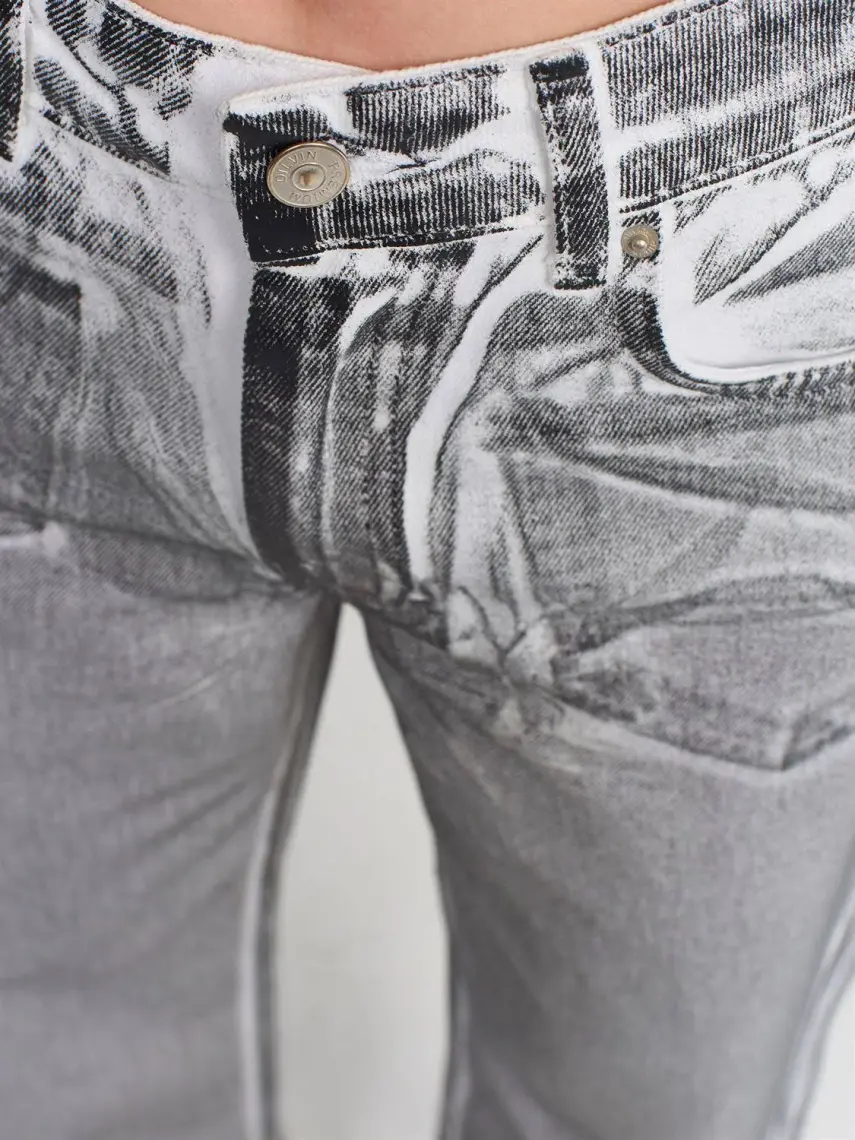 Dilvin 71361 Siyah Varak Baskılı Wideleg Pantolon-Beyaz