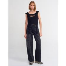 Dilvin 71378 Önü Parçalı Denim Kargo Pantolon-Siyah