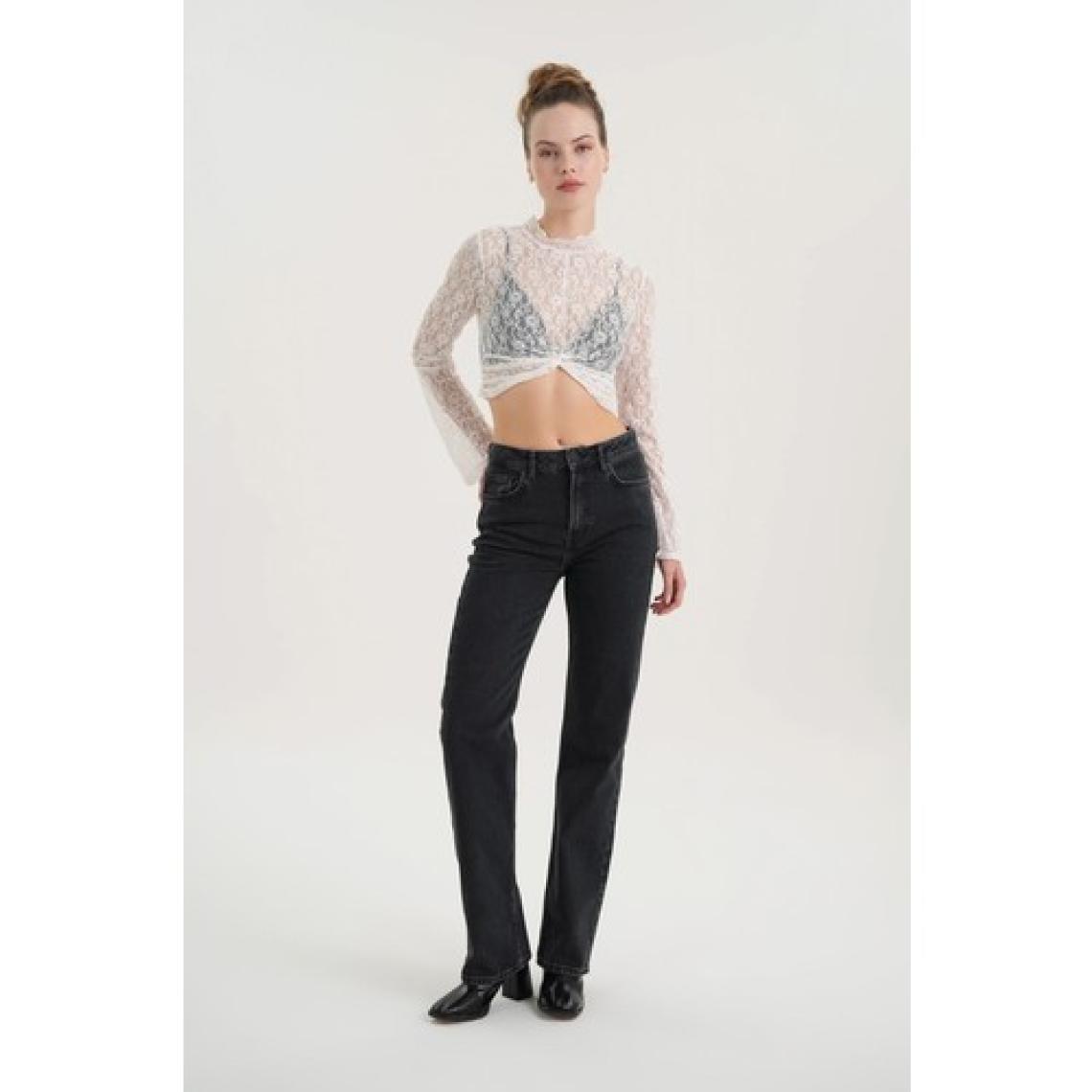 Cross Jeans Antrasit Yüksek Bel Patı Fermuarlı Vintage Straight Fit Jean Pantolon C 4931-005