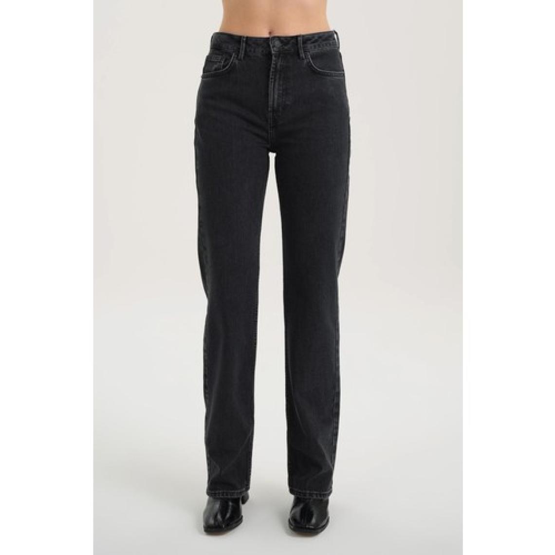 Cross Jeans Antrasit Yüksek Bel Patı Fermuarlı Vintage Straight Fit Jean Pantolon C 4931-005