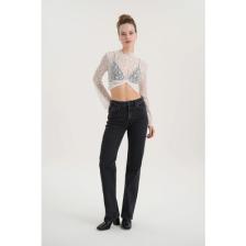 Cross Jeans Antrasit Yüksek Bel Patı Fermuarlı Vintage Straight Fit Jean Pantolon C 4931-005
