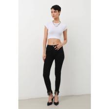 Blue White Kadın Skinny Fit Paçası Saçaklı Jean Pantolon Siyah