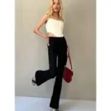 Madmext Kadın Siyah Yırtmaçlı Likralı Ispanyol Paça Jean Pantolon MG1518