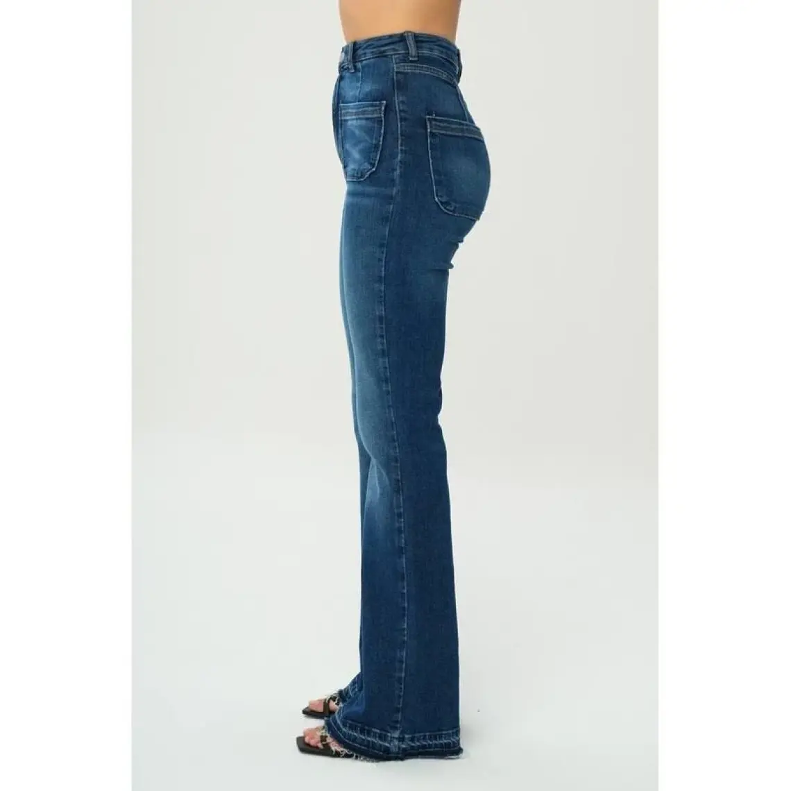 Cross Jeans Ariana Koyu Mavi Yüksek Bel Paçası Kesikli Flare Jean Pantolon C 4528-030