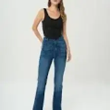 Cross Jeans Ariana Koyu Mavi Yüksek Bel Paçası Kesikli Flare Jean Pantolon C 4528-030
