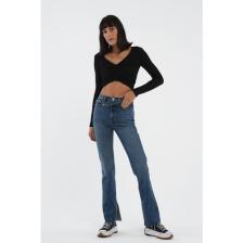 Cross Jeans Orta Mavi Slim Straight Paçası Yırtmaçlı Çapraz Kemerli Jean Pantolon C 4556-007