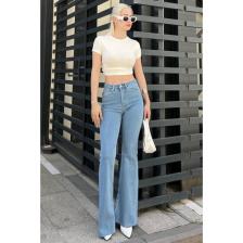 Madmext Kadın Buz Mavisi Yırtmaçlı Likralı Ispanyol Paça Jean Pantolon MG1518