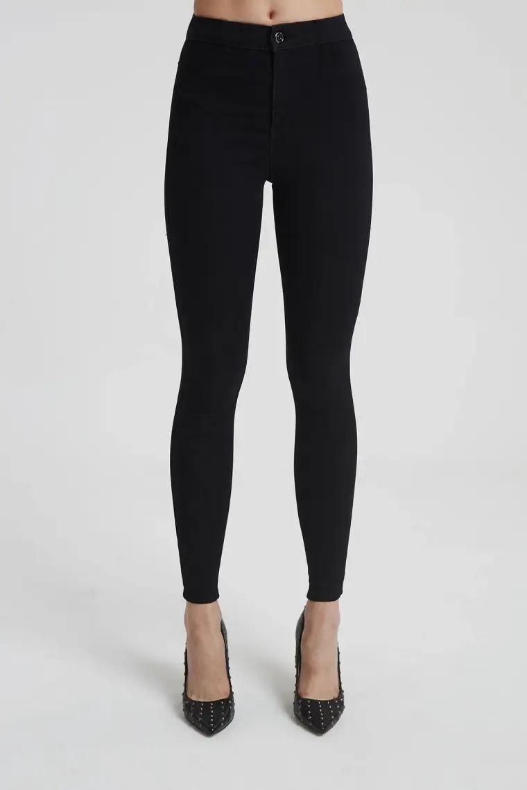 Cross Jeans Janıe Siyah Yüksek Bel Önü Cepsiz Jegging Jean Pantolon C 4520-042