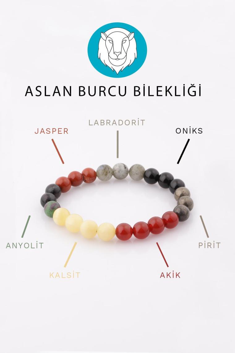 Kruvazör Aslan Burcu Taşlarından Oluşan Doğal Taş Bileklik 8 mm Küre Kesim - Burç Bilekliği