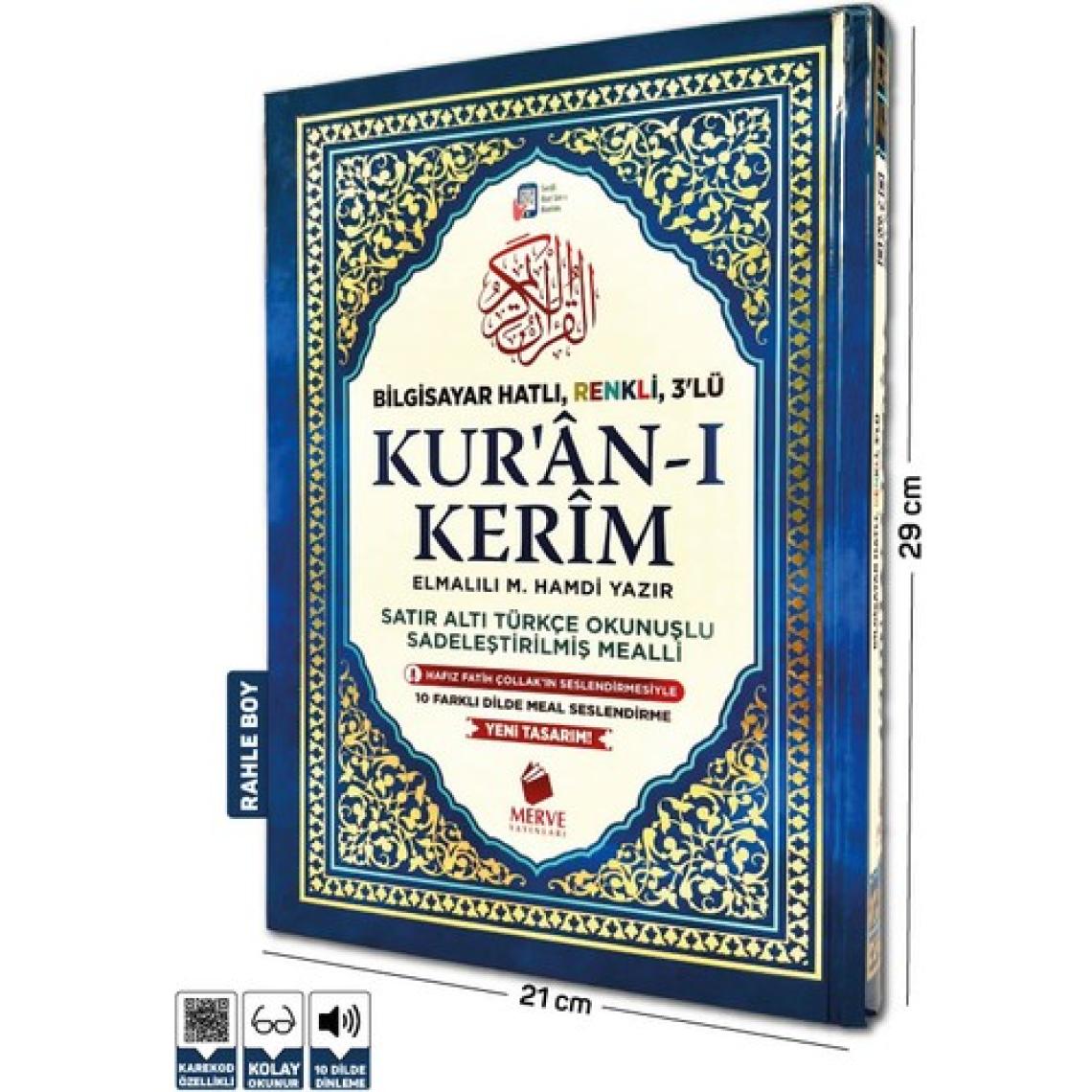 Renkli Satır Altı Türkçe Okunuşlu ve Türkçe Mealli Rahle Boy Kuran-ı Kerim
