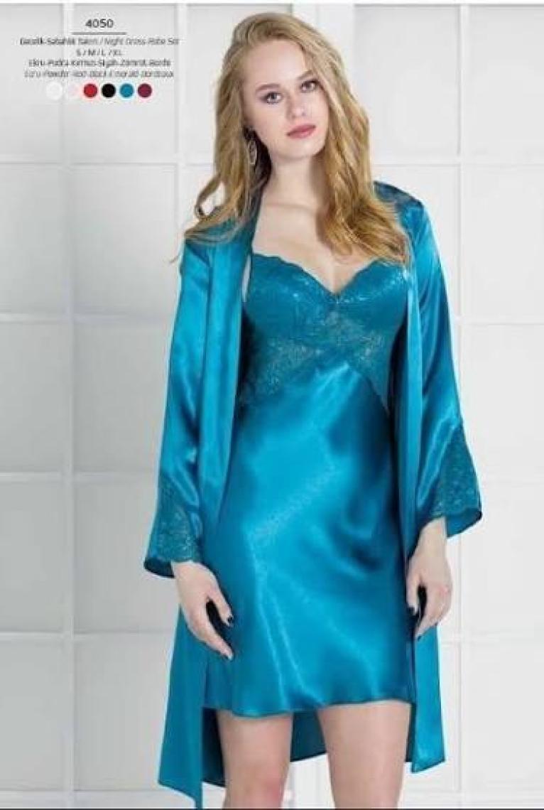 Pierre Cardin  Saten Dantelli Gecelik & Sabahlık Takım -  4050