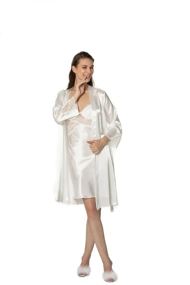 Pierre Cardin  Saten Dantelli Gecelik & Sabahlık Takım  - 4285