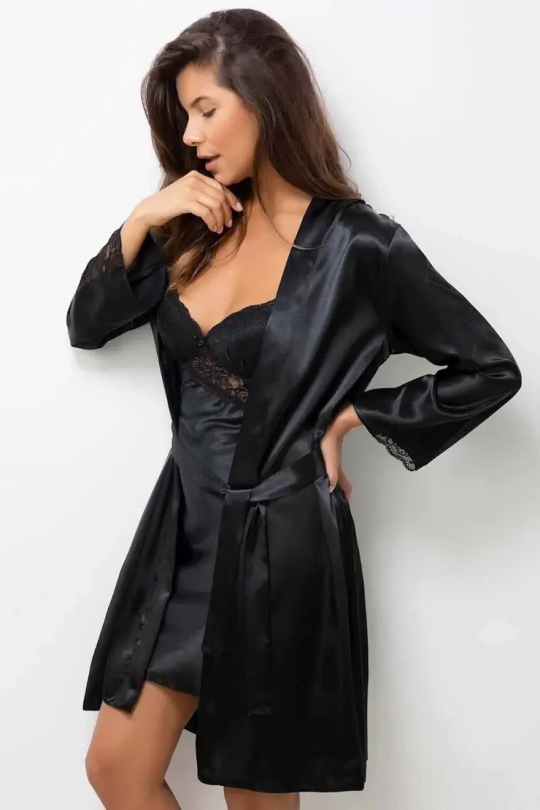 Pierre Cardin  Saten Dantelli Gecelik & Sabahlık Takım  - 4285