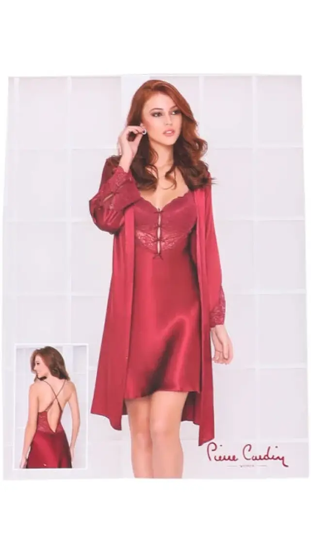 Pierre Cardin  Saten Dantelli Gecelik & Sabahlık Takım  - 4285