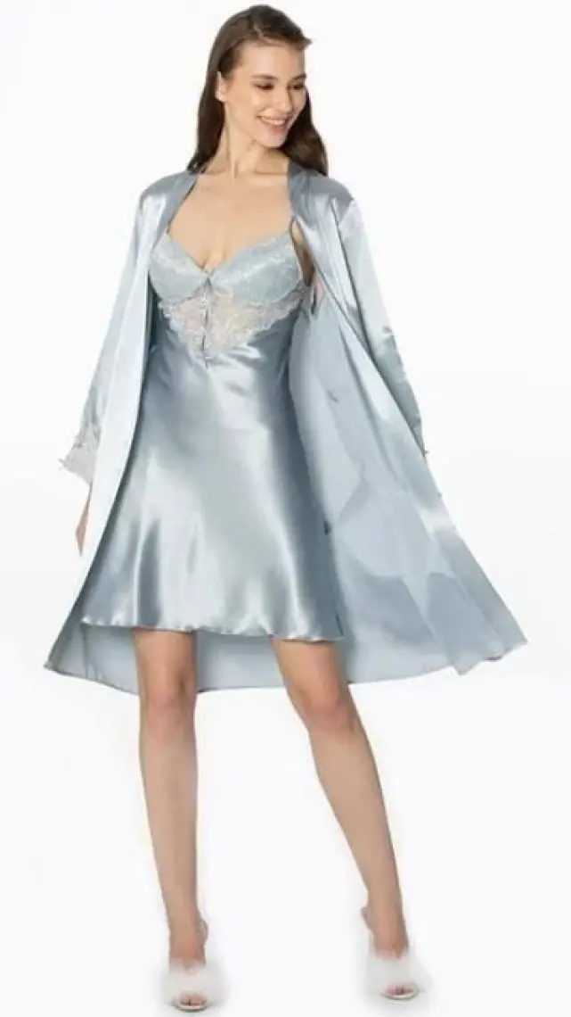Pierre Cardin  Saten Dantelli Gecelik & Sabahlık Takım -  4050