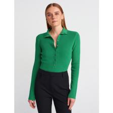 Dilvin 10686 Dik Yaka Çıtçıtlı Triko Kazak-Yeşil
