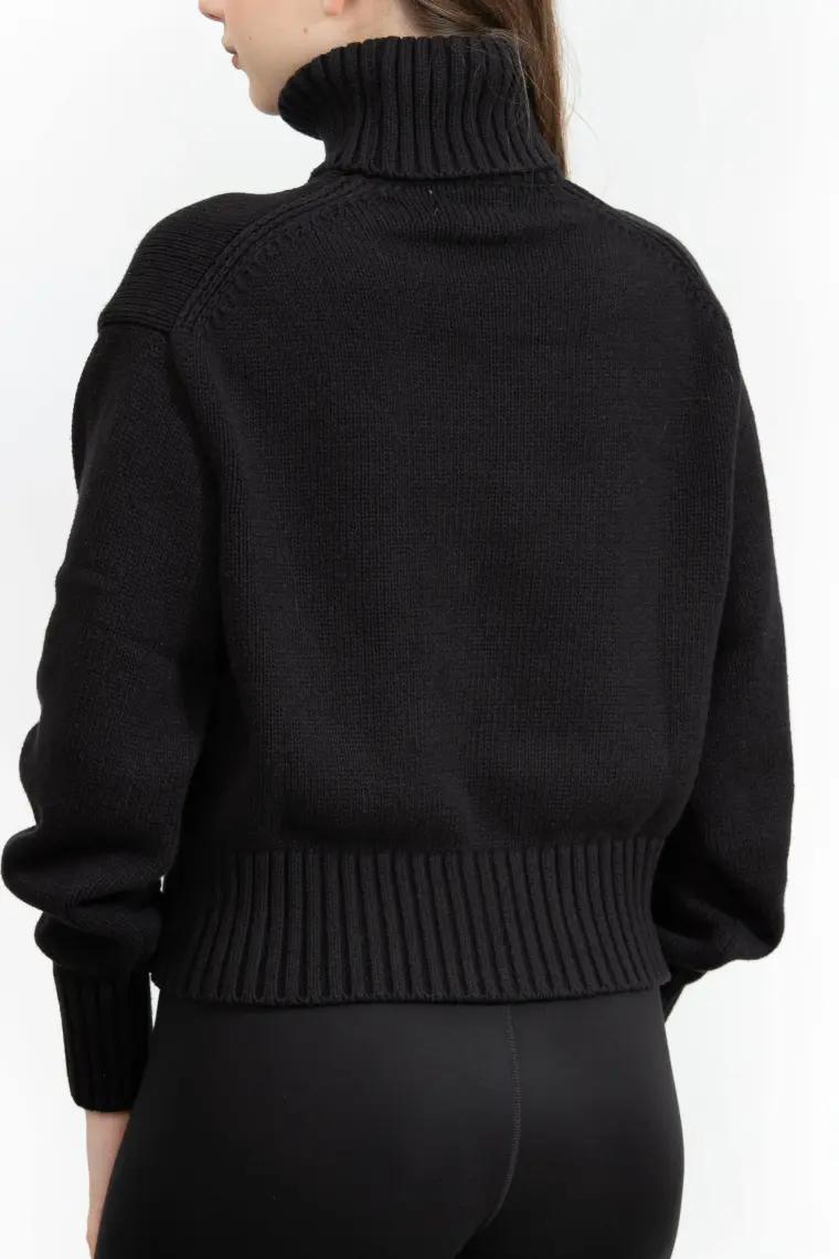 Calvin Klein Jeans Balıkçı Yaka Standart Nakışlı Siyah Kazak Kadın Chenılle Monologo Sweater