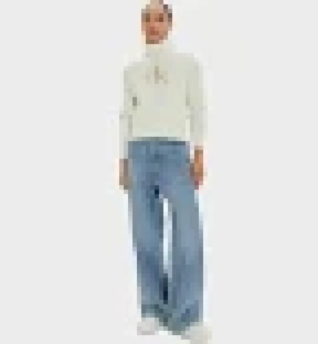 Calvin Klein Jeans Balıkçı Yaka Standart Nakışlı Siyah Kazak Kadın Chenılle Monologo Sweater